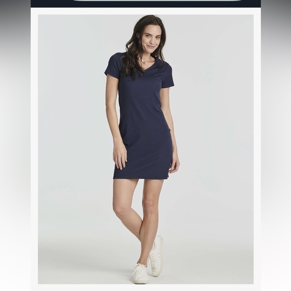 Set of Three Ribbed V-Neck T-Shirt Dresses 3X Navy Black Cream - Picture 2 of 9